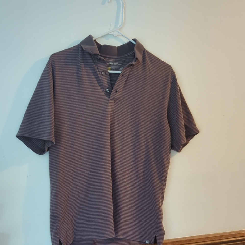 Eddie Bauer Travex Men's Striped Polo Shirt - Grey Size Small